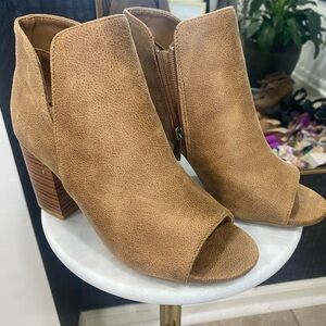 Tan Peep-Toe Ankle Boots bamboo